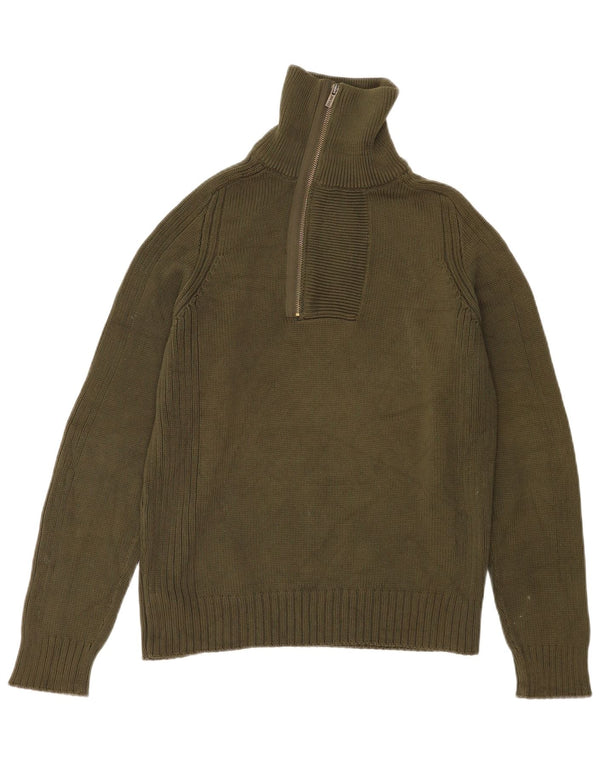 Zara Herre Zip Neck Jumper Sweater Medium Green Bomuld
