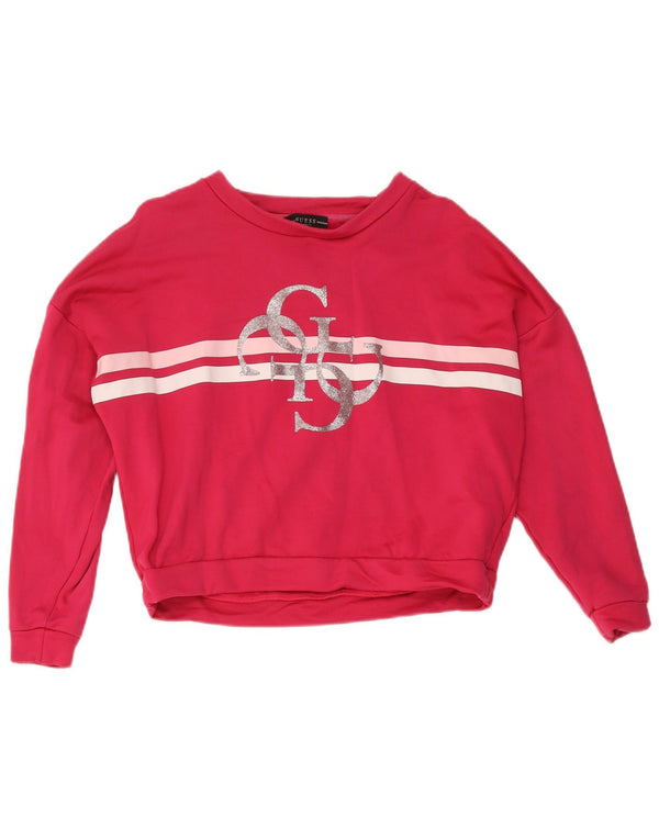 Guess Womens Crop Graphic Sweatshirt Jumper UK 10 Small Pink Striped