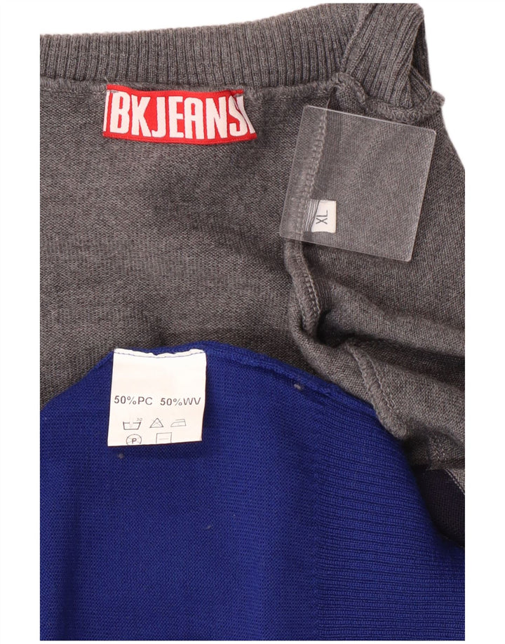 Vintage Herre rullehals sweater XL Grå Colourblock Akryl