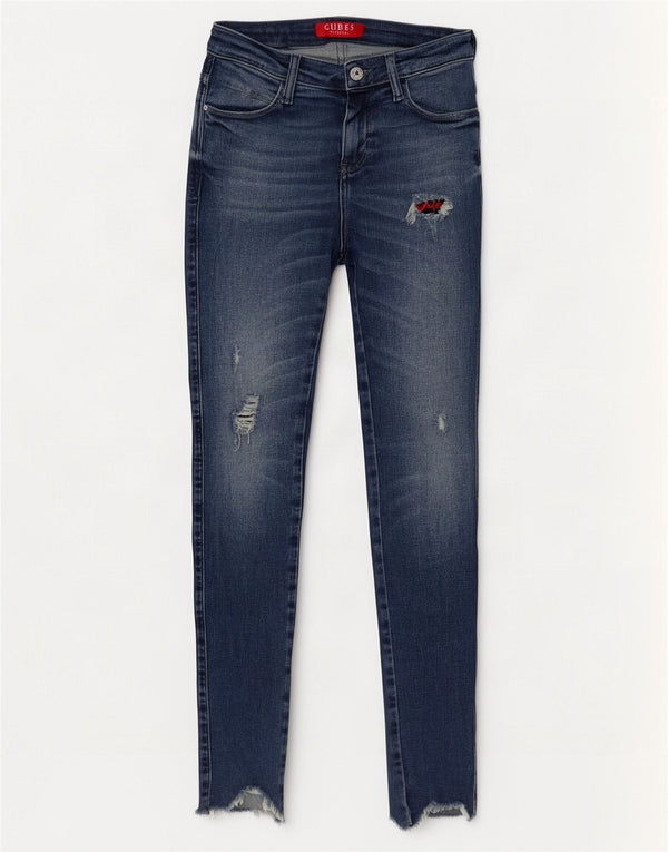 Guess Kvinders Distressed Skinny Jeans W24 L30 Blue Cotton