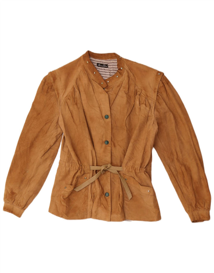 Vintage Dame Ruskind Bomber Jacket IT 42 Medium Beige Læder