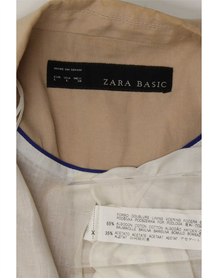 Zara Dame 3/4 ærmet åben blazerjakke UK 14 Stor beige bomuld