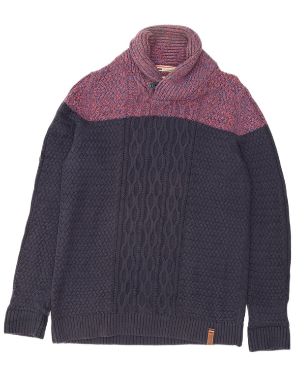 Tommy Hilfiger Herre Shawl Neck Jumper Sweater 2XL Navy Blue Colourblock