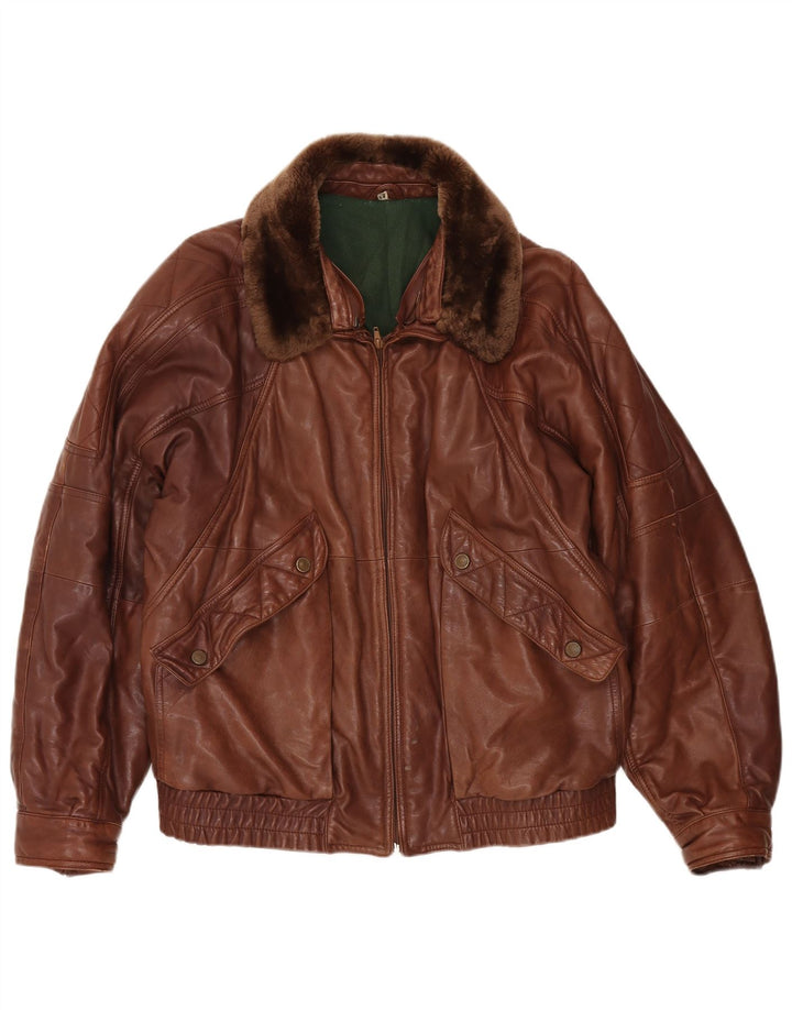 Vintage herre læderjakke IT 54 2XL Brun