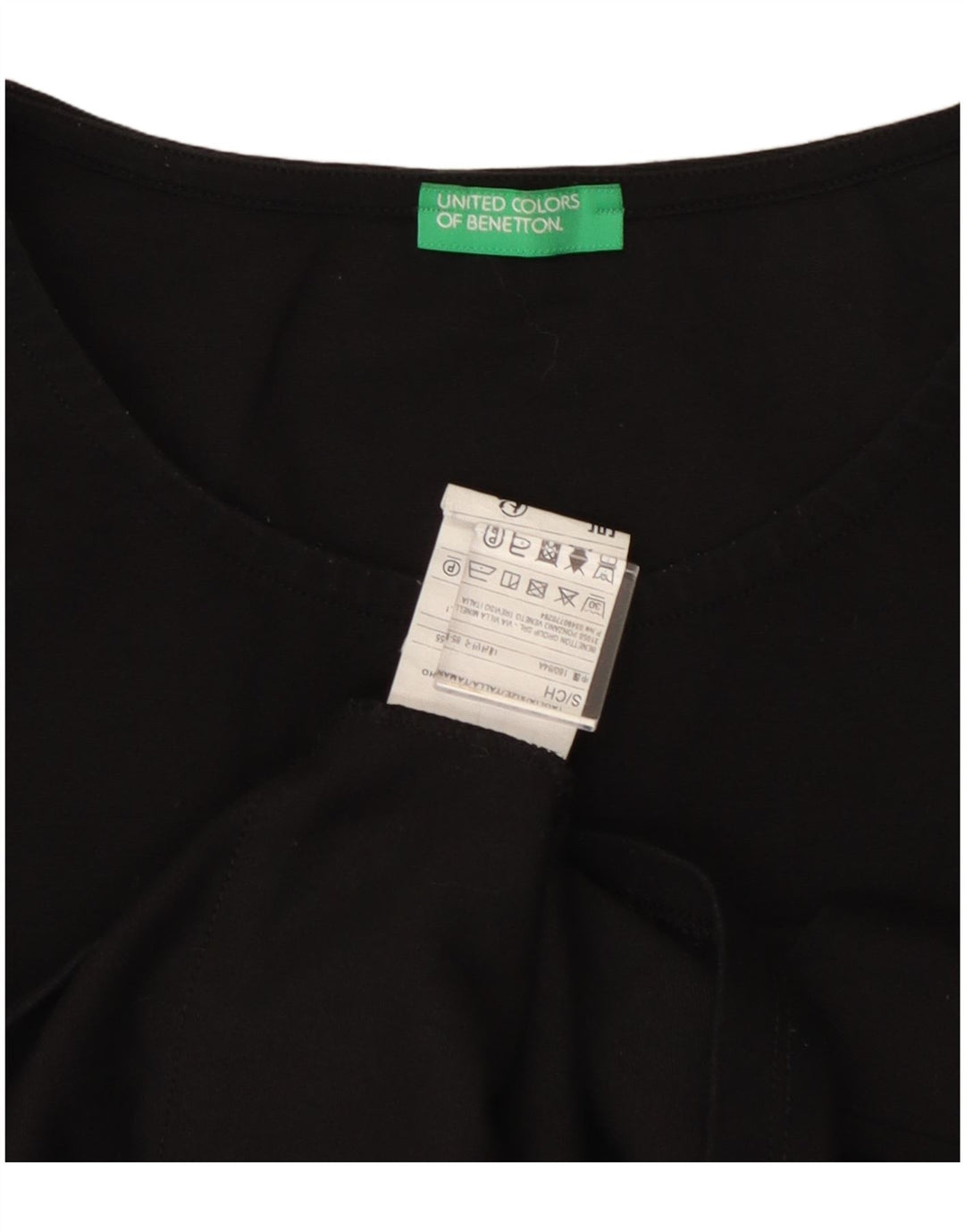 BENETTON Dame Oversized Top Langærmet UK 10 Small Black Bomuld