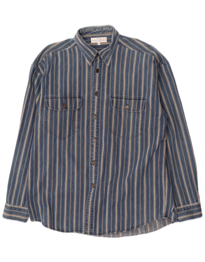 Marks & Spencer herreskjorte mellemblå stribet bomuld