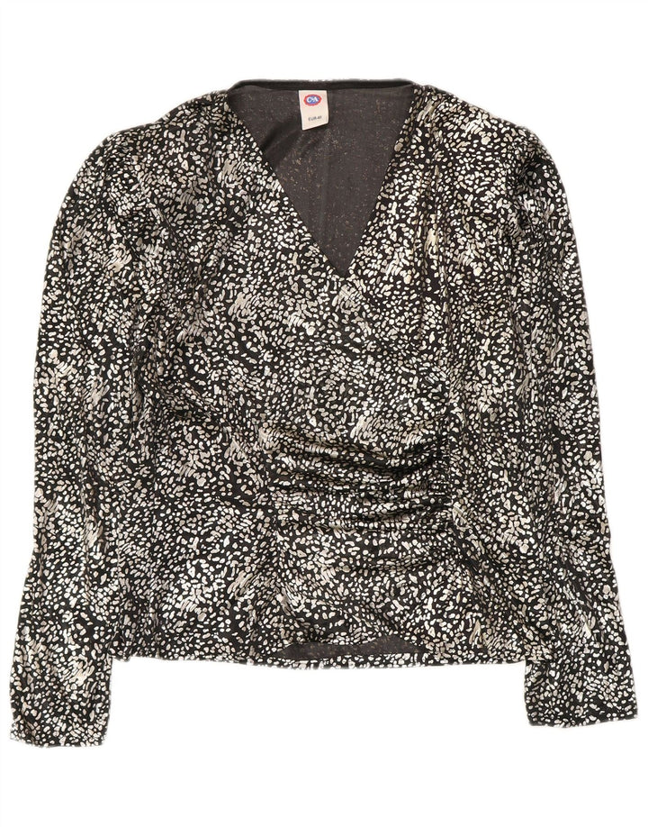 C & A Dame Langærmet Bluse Top EU 40 Medium Black Animal Print