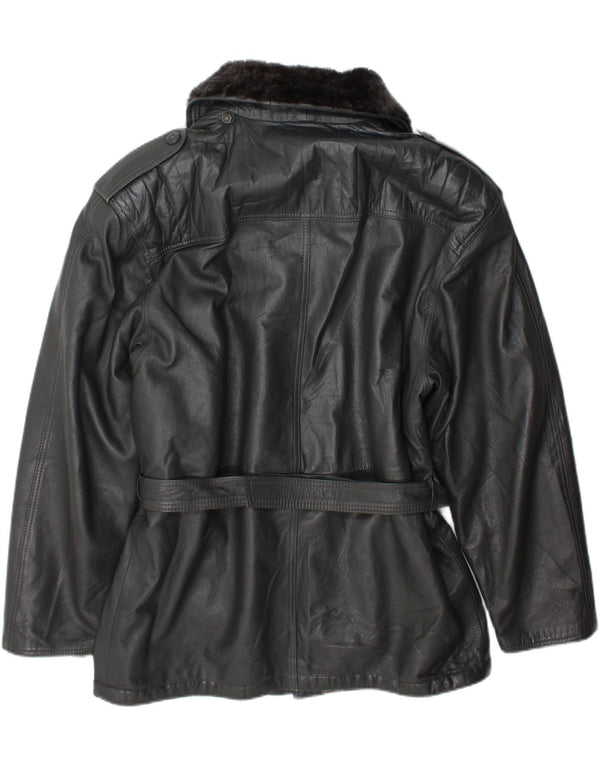 Vintage Herre Military Læderjakke IT 54 2XL Grå