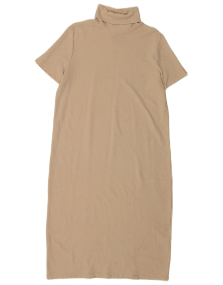 Zara Dame Maxi Kjole UK 16 Stor Beige Bomuld