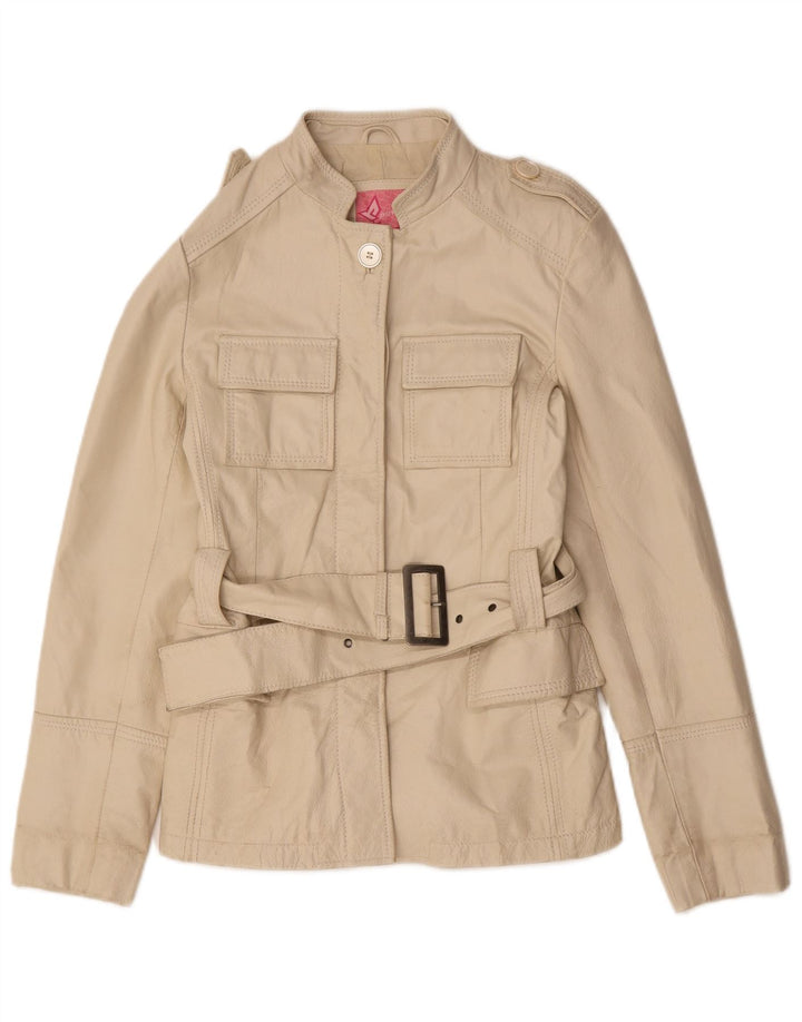 Vintage Military Læderjakke til kvinder IT 44 Medium Beige Læder