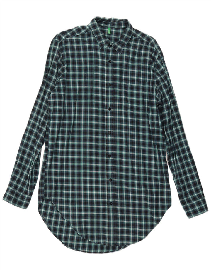 Benetton Herre høj flannelskjorte Stor marineblå Gingham