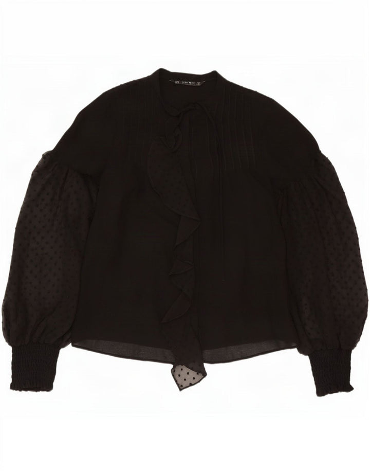 Zara Womens Front Tie Oversized skjortebluse UK 14 Medium Black Spotted