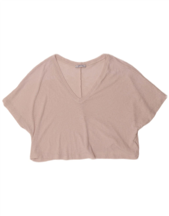 Zara Womens Crop Oversized bluse Top UK 10 Small Pink Polyester