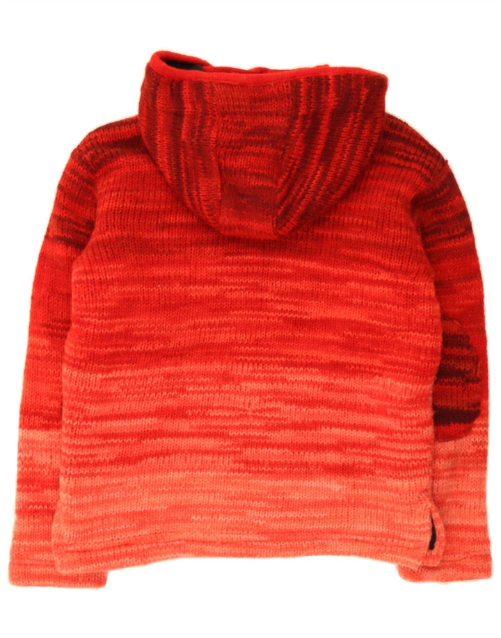 VINTAGE Womens Knit Hooded Bomber Jacket UK 14 Medium Red Tie Dye Wool Vintage Vintage and Second-Hand Vintage from Messina Hembry 