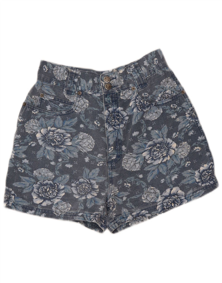 VINTAGE Piger High Waist denimshorts 9-10 år W26 Navy Blue Floral