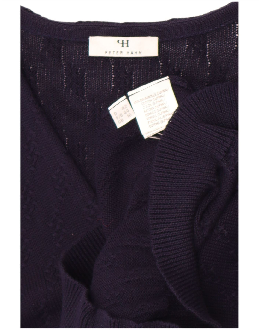 Peter Hahn Dame Cardigan Sweater UK 16 Large Navy Blue Bomuld
