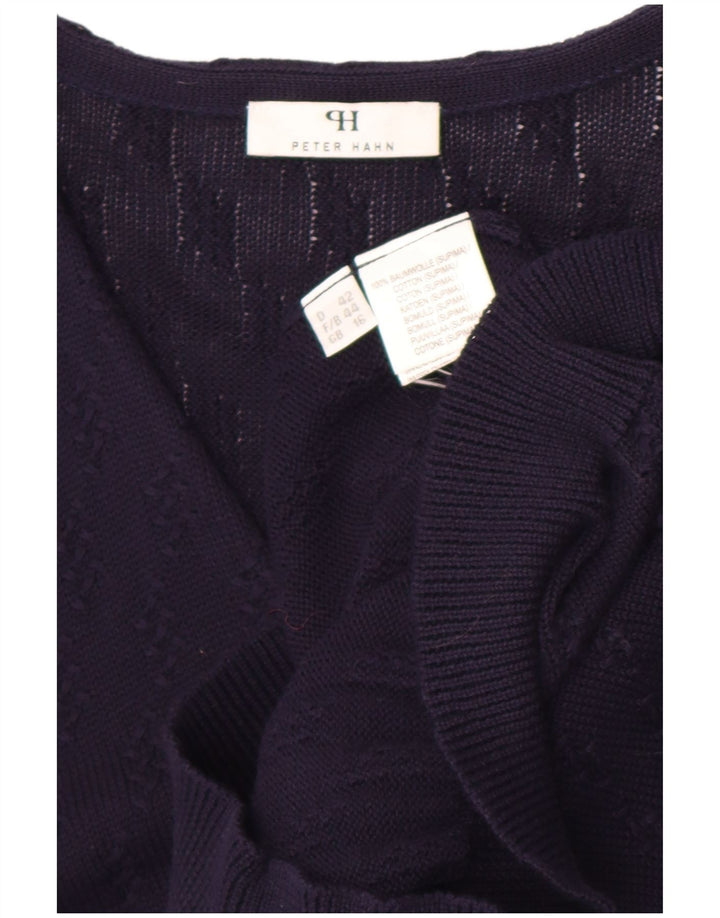 Peter Hahn Dame Cardigan Sweater UK 16 Large Navy Blue Bomuld