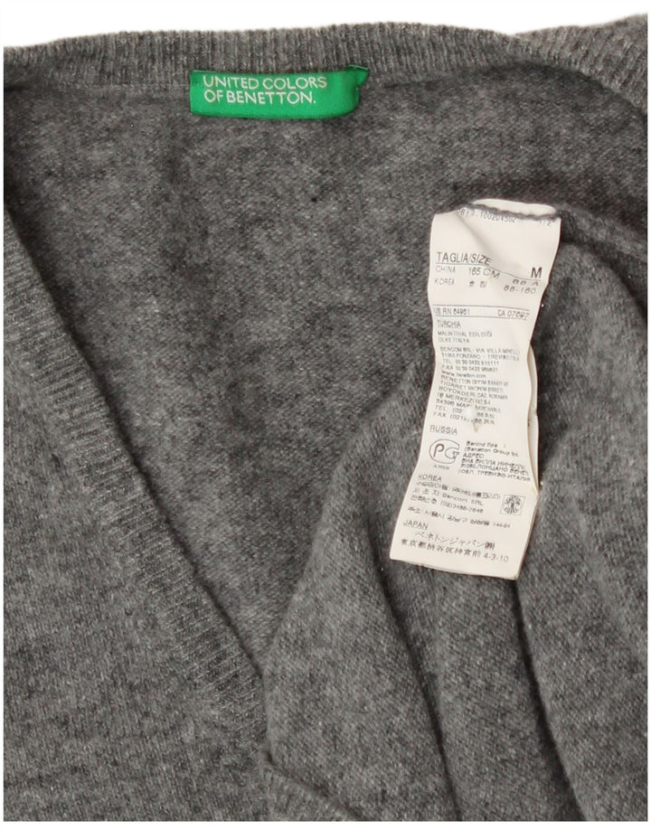 Benetton Dame V-hals sweater UK 12 Medium Grey Uld