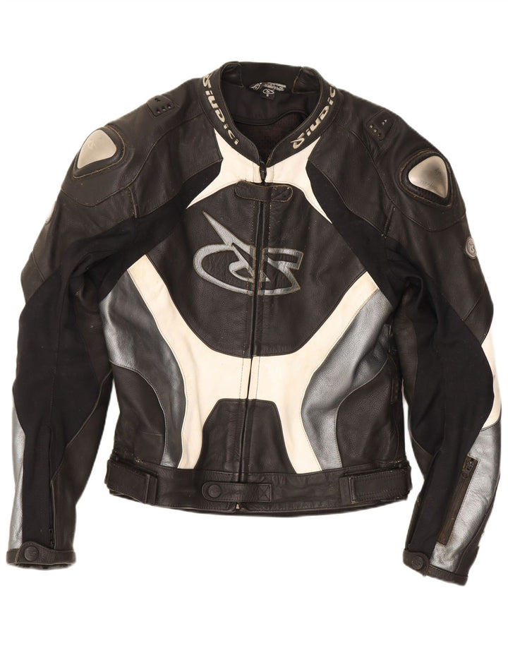 Giudici Herre Graphic Racing Jacket UK 36 Small Black Colourblock Læder