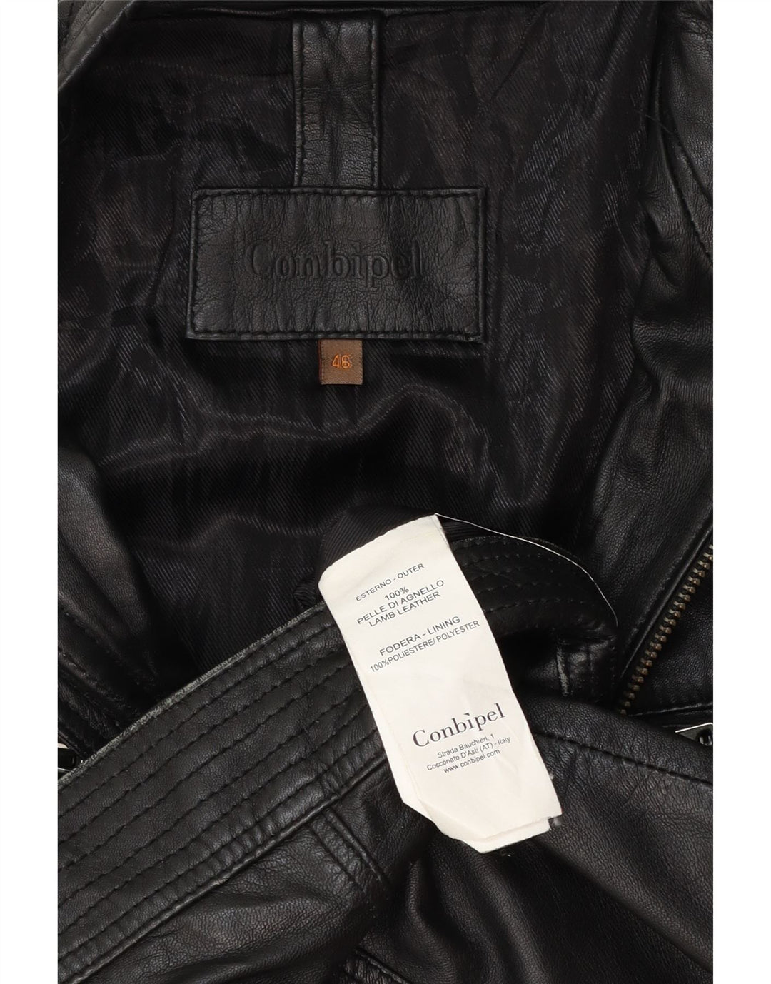 Conbipel Dame Læder Biker Jacket IT 46 Stor Sort Læder
