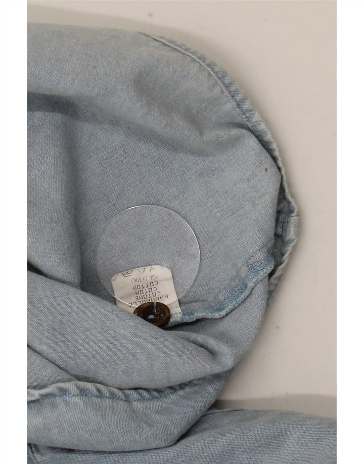 Vintage denimskjorte til mænd, stor blå blomstret bomuld