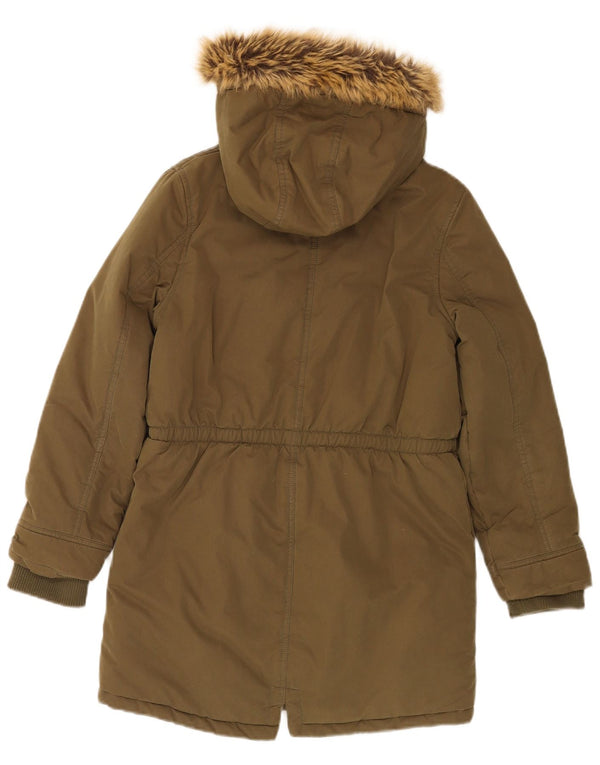 Fat Face Girls Hooded Parka Jacket 12-13 Years Khaki Cotton
