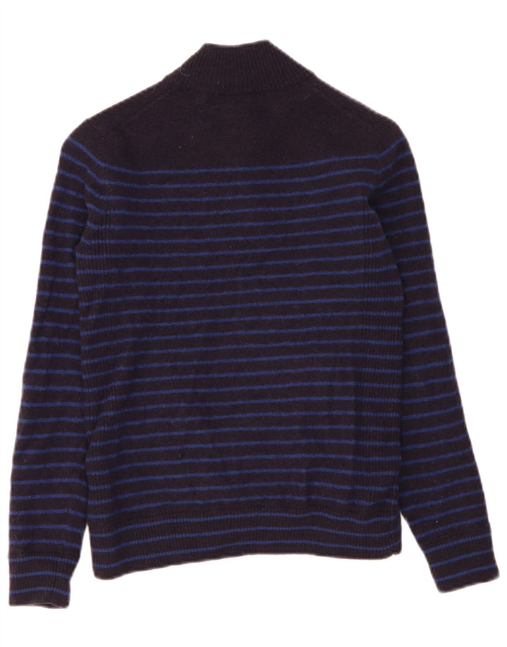 Reiss Dame Button Neck Jumper Sweater UK 12 Medium Navy Blue stribet