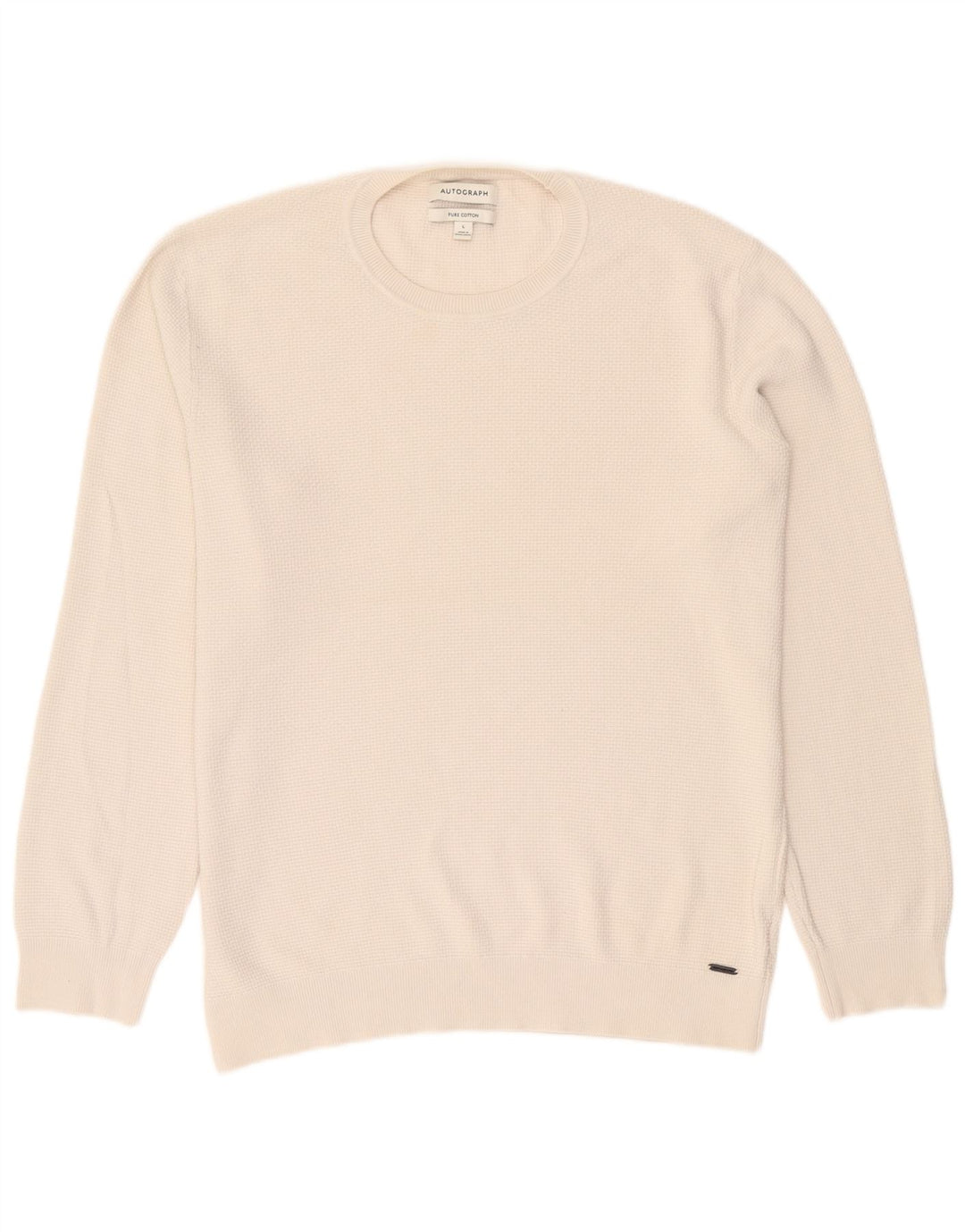 Marks & Spencer Herre Autograph Crew Neck Jumper Sweater Stor hvid Bomuld