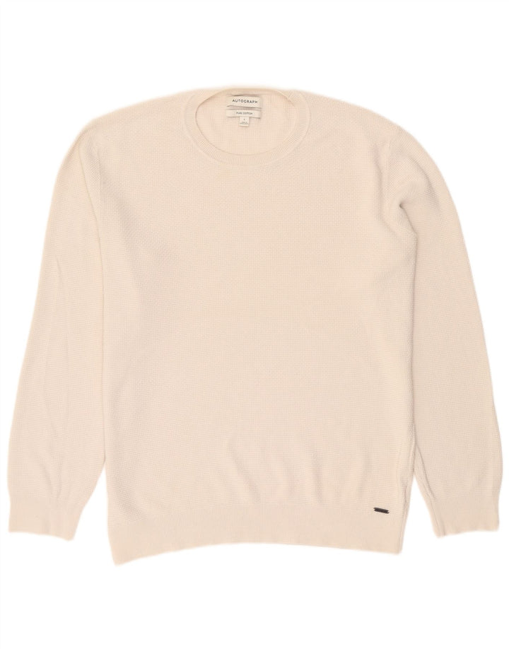 Marks & Spencer Herre Autograph Crew Neck Jumper Sweater Stor hvid Bomuld