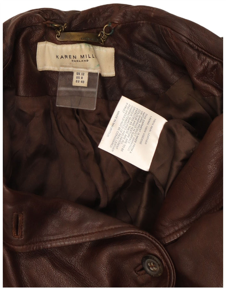 Karen Millen Womens Crop Military Læderjakke UK 12 Medium Brown Læder