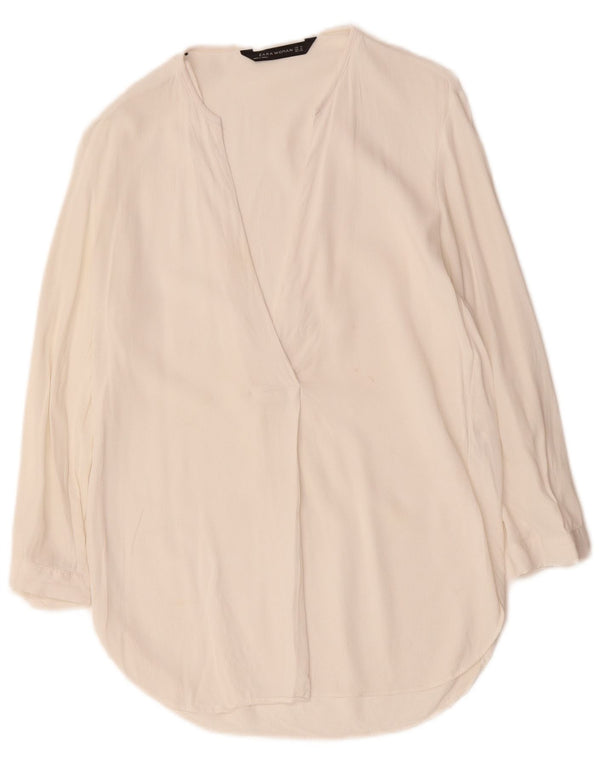 ZARA Dame 3/4 ærmet bluse Top UK 14 Medium White Viscose