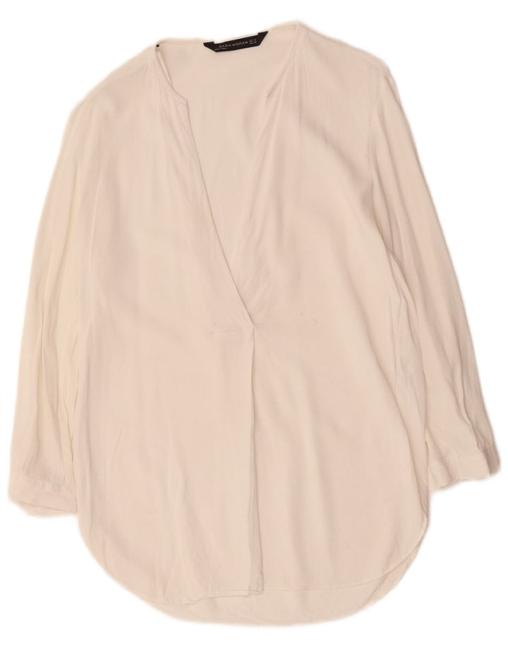 ZARA Dame 3/4 ærmet bluse Top UK 14 Medium White Viscose