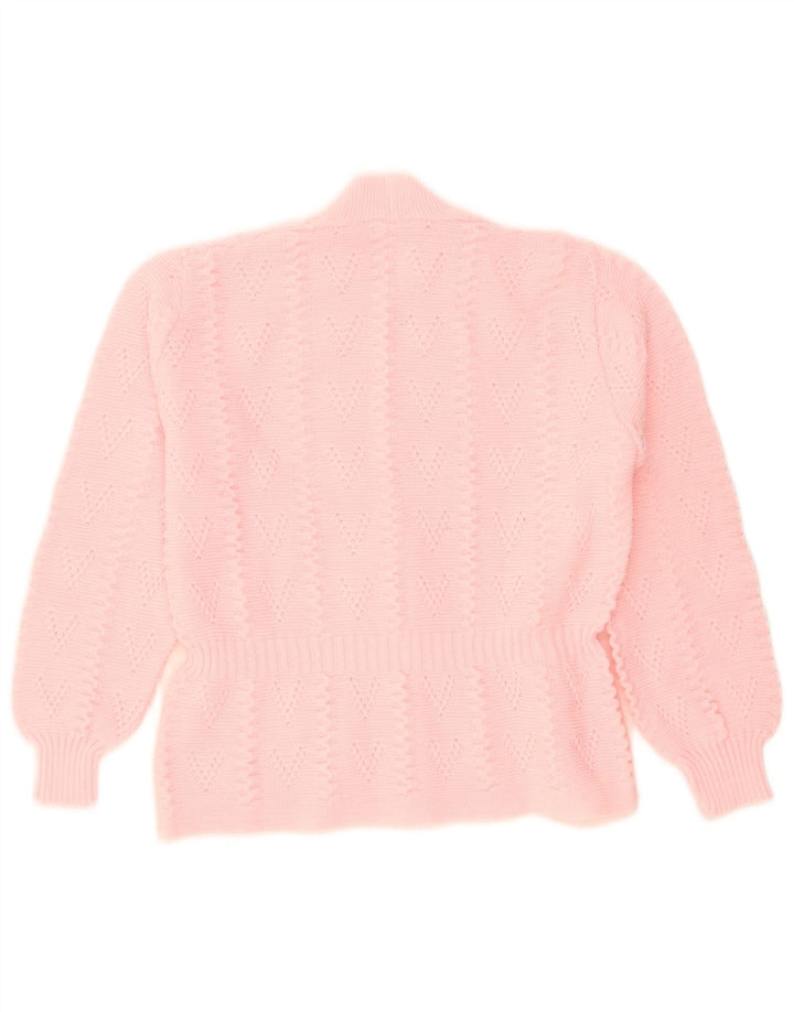 Vintage dame cardigan sweater UK 14 Medium Pink Akryl