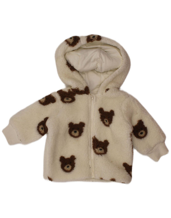 Monsoon babypiger grafisk fleecejakke med hætte 0-3 måneder Off White