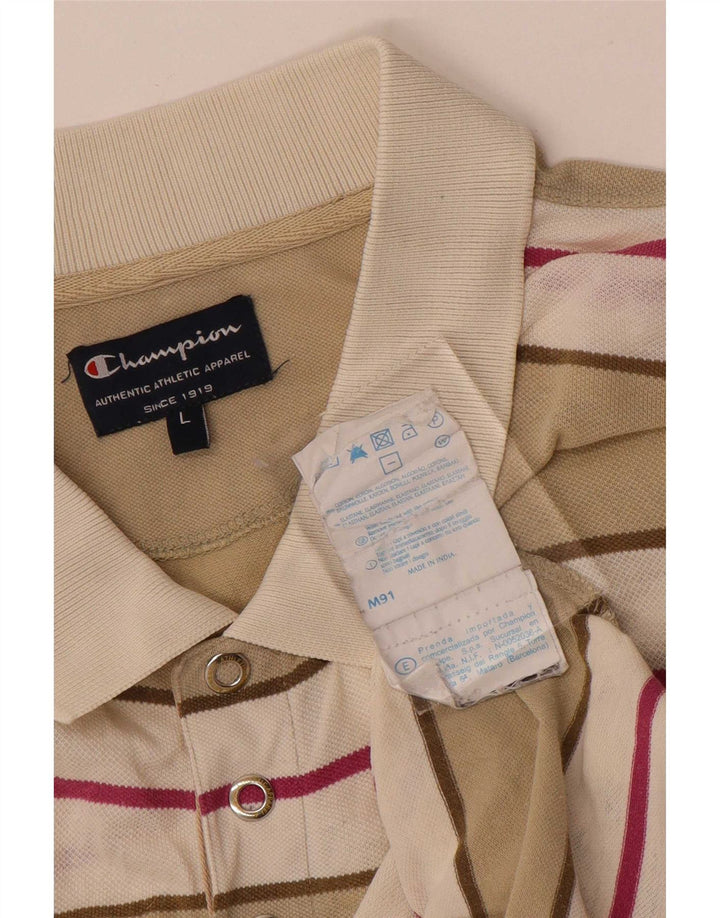 Champion herre poloshirt stor beige stribet bomuld