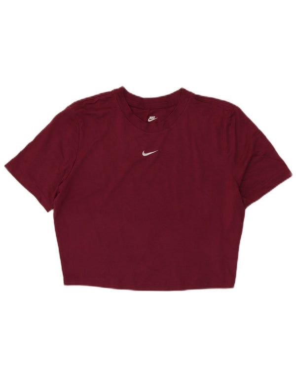 Nike Dame Crop Slim Fit T-Shirt Top UK 14 Large Burgundy Polyester