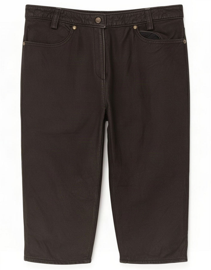 Vintage læderbermudashorts til kvinder Medium W28 Sort