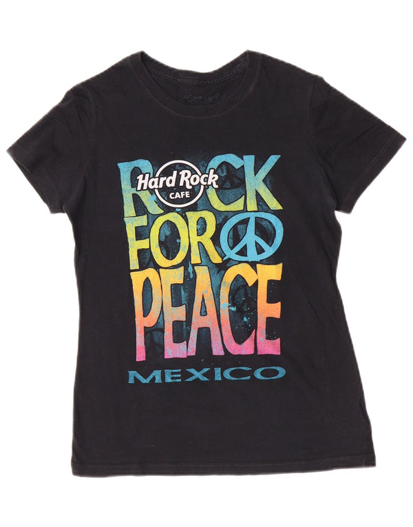 Hard Rock Cafe Dame Mexico Grafisk T-Shirt Top UK 12 Medium Sort Bomuld
