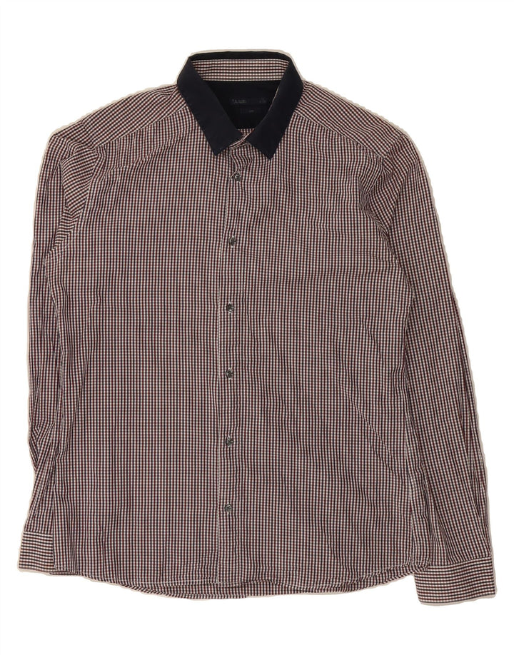 JULES Mens Slim Shirt Size 14 41/42 Small Brown Check Cotton Vintage Jules and Second-Hand Jules from Messina Hembry 