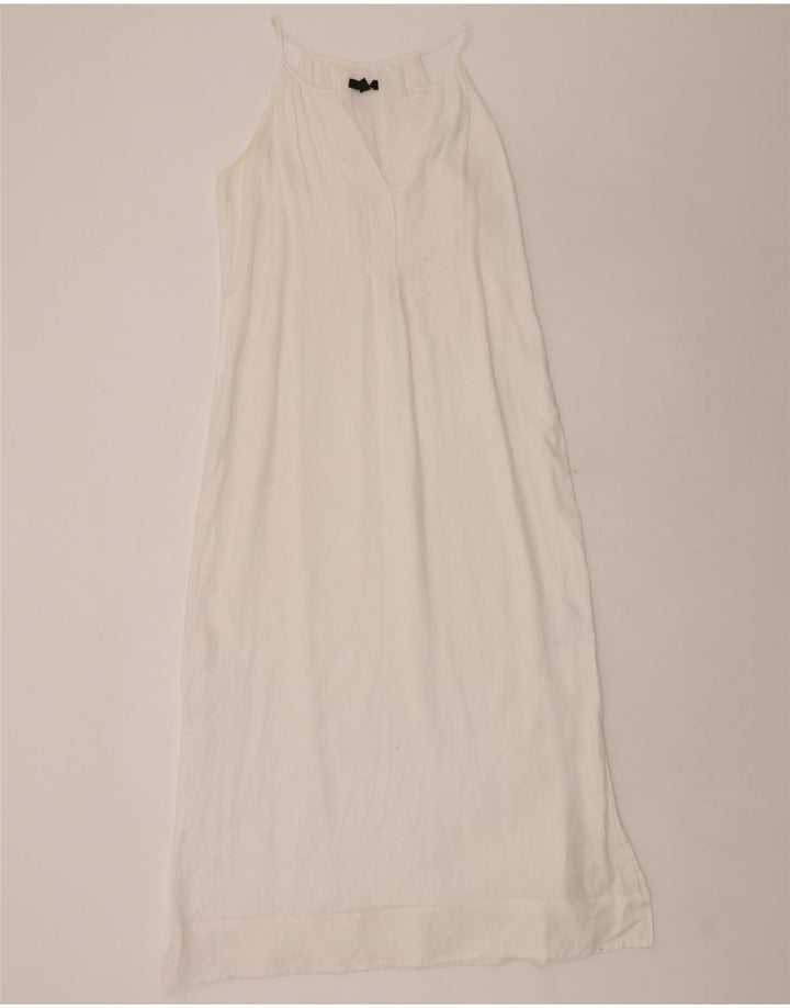 J. CREW Dame ærmeløs Maxikjole UK 10 Small White Linen