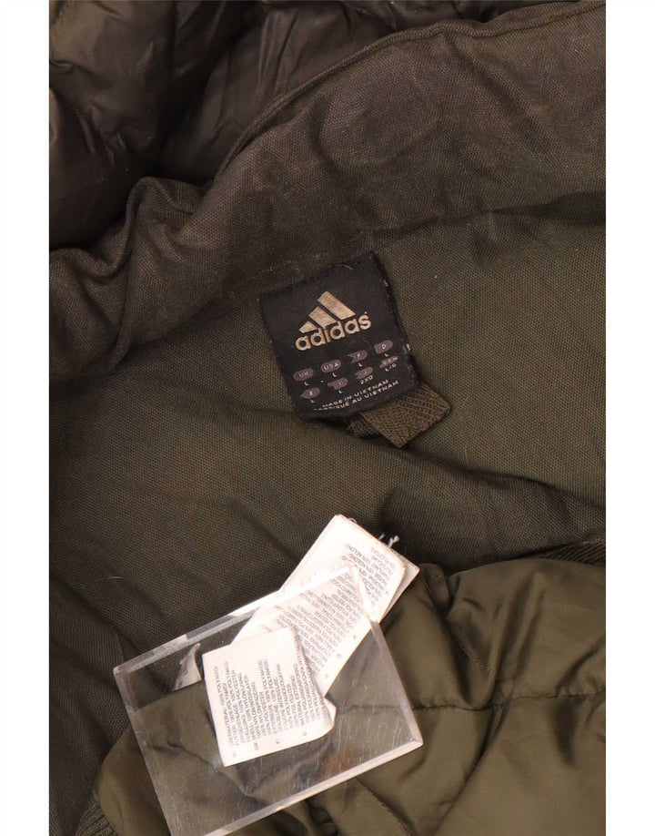 Adidas Herre hættepolstret jakke UK 40 Stor Khaki Nylon