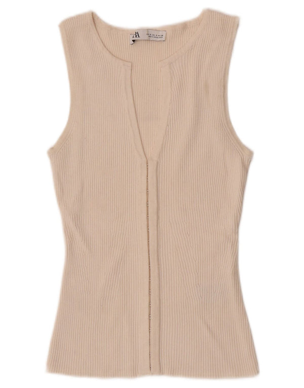 Zara Dame Cardigan Top UK 8 Small Off White Viscose