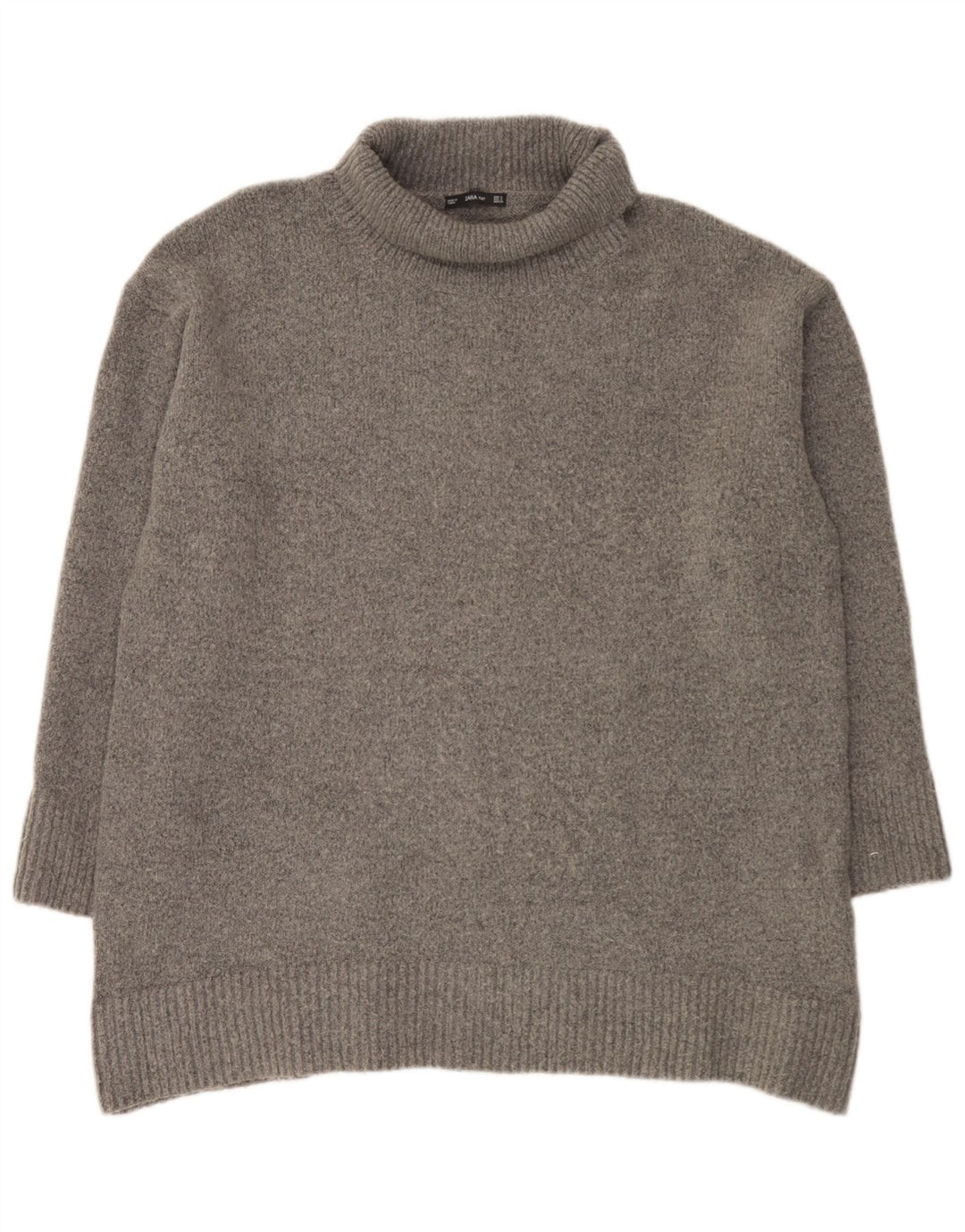 Zara Dame Oversized Roll Neck Jumper Sweater UK 10 Small Grå Akryl