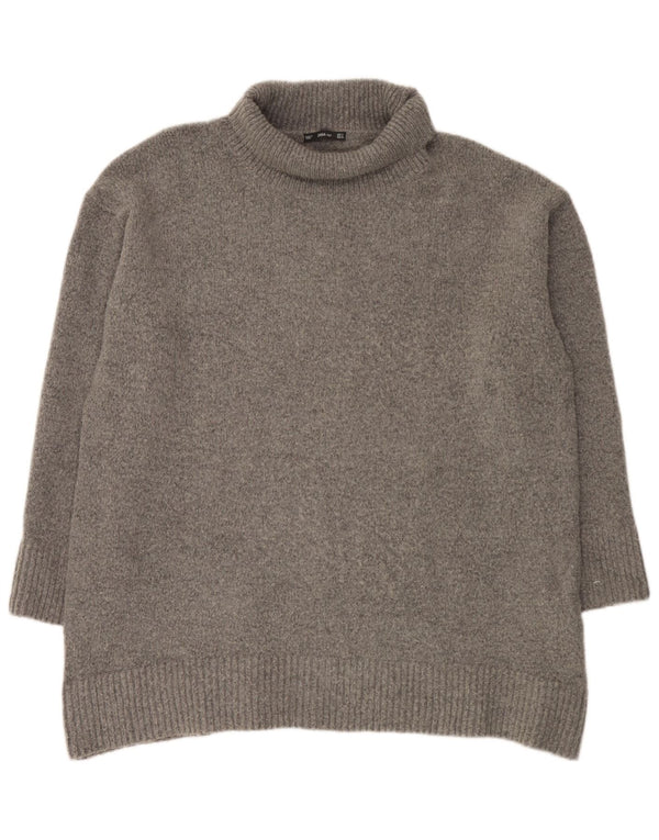 Zara Dame Oversized Roll Neck Jumper Sweater UK 10 Small Grå Akryl