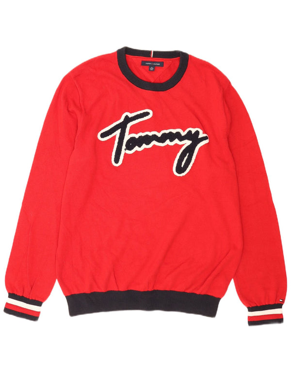 Tommy Hilfiger Herre Grafisk Crew Neck Jumper Sweater XL Rød Colourblock
