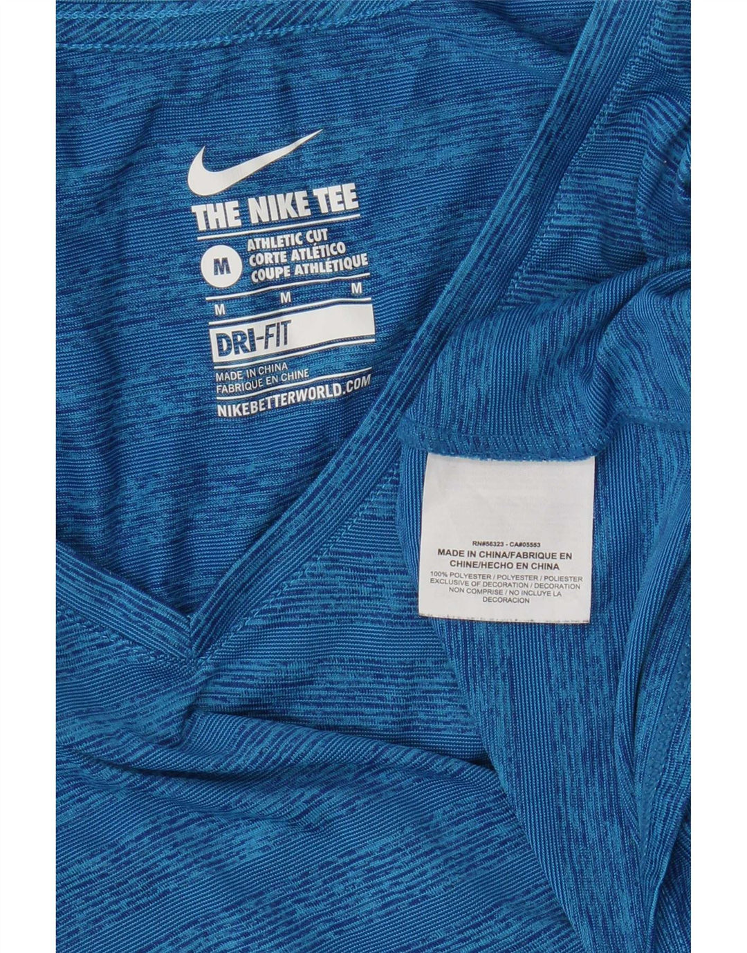 Nike Dame Dri Fit T-Shirt Top UK 12 Mellem blå stribet polyester