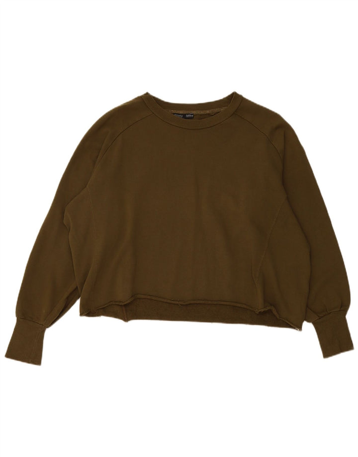 ZARA Womens Crop Oversized Sweatshirt Jumper UK 14 Medium Khaki Cotton