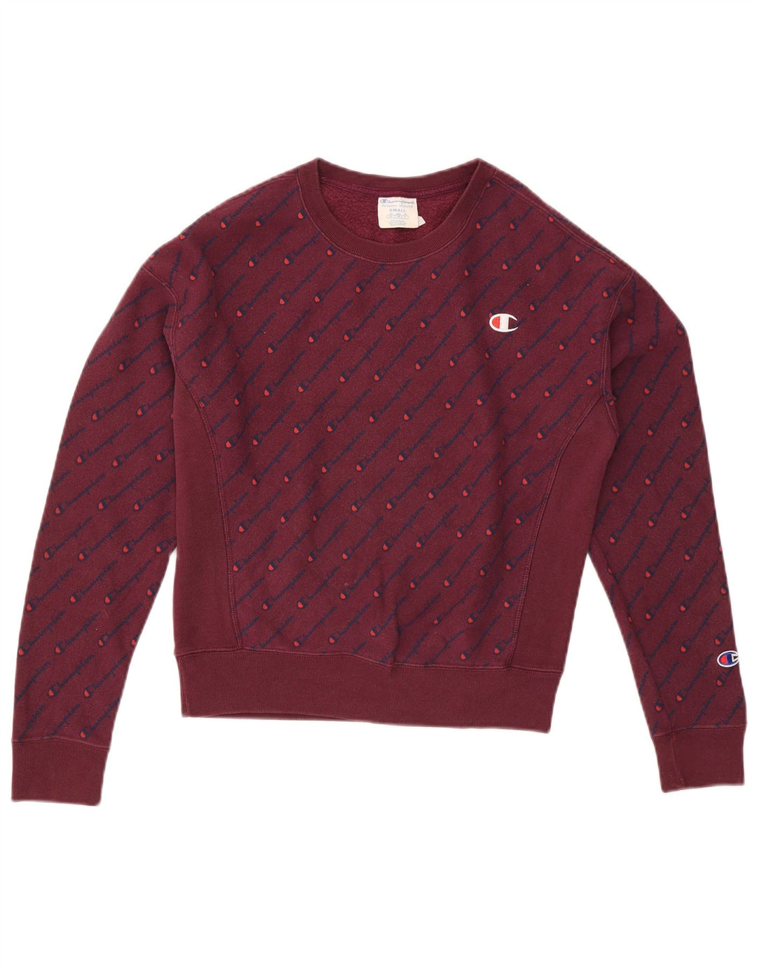 Champion Dame Grafisk Oversized Sweatshirt Jumper UK 10 Small Burgundy