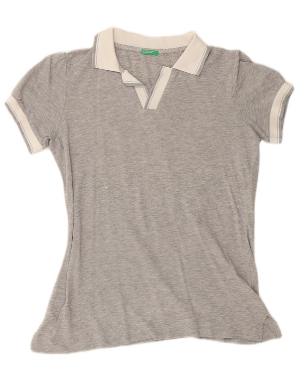 BENETTON Dame Polo Shirt UK 14 Medium Grå