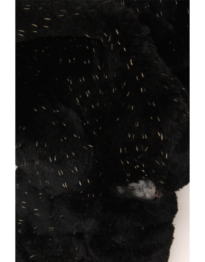 VINTAGE Womens Faux Fur Overcoat UK 14 Medium Black Spotted Vintage Vintage and Second-Hand Vintage from Messina Hembry 